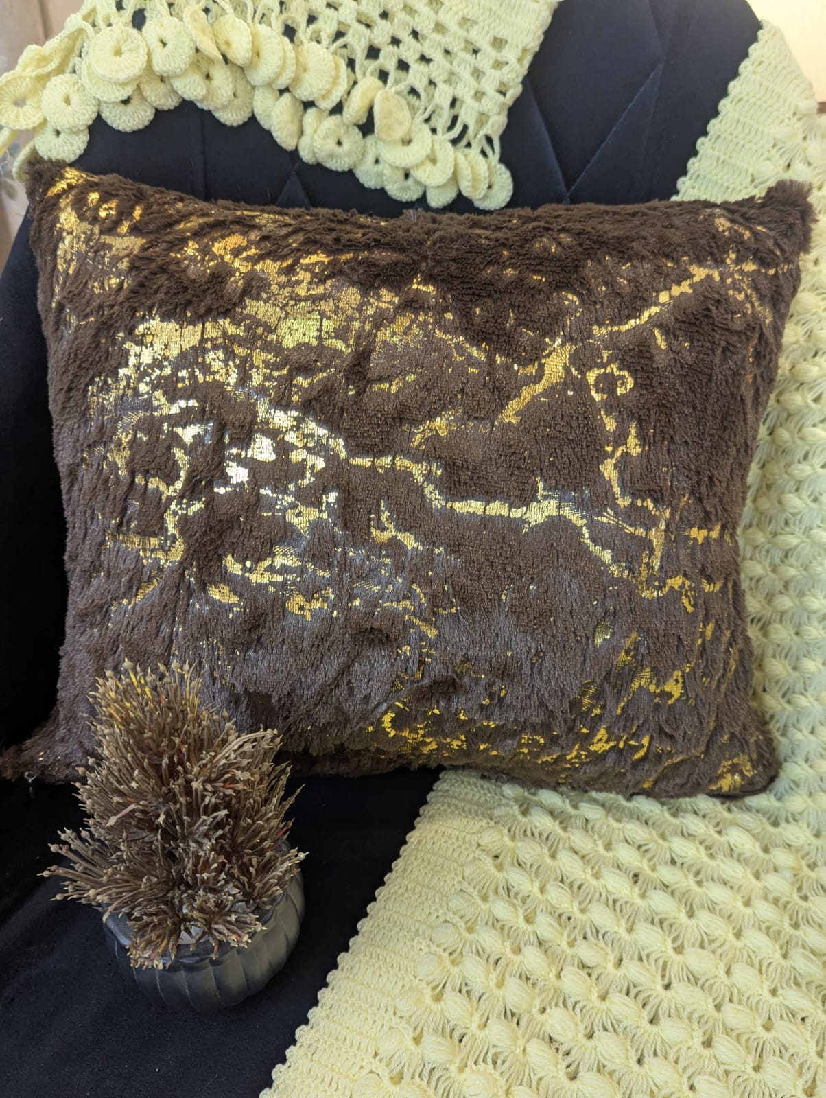 2 pcs set Royal Ruby Gold Foil Fur Cushion Cover