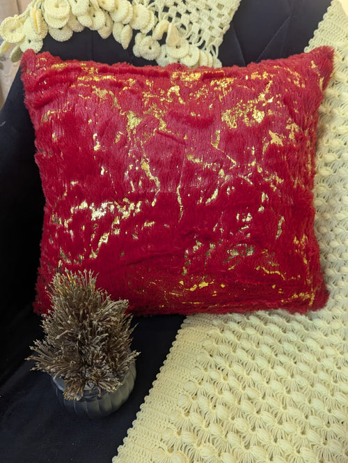 2 pcs set Royal Ruby Gold Foil Fur Cushion Cover
