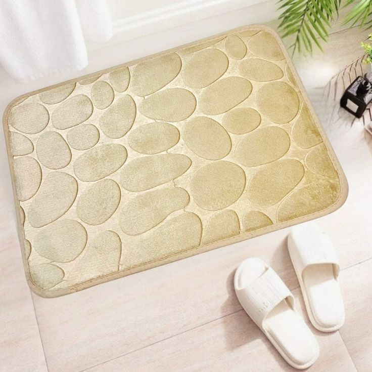 Anti-Slip Pebble Stone Bath Mat – Super Absorbent Memory Foam Floor Rug