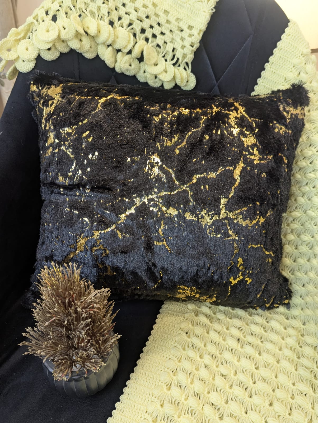 2 pcs set Royal Ruby Gold Foil Fur Cushion Cover