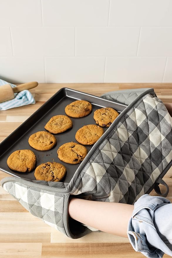 Extra Long Double Oven Gloves – Heat Resistant Quilted Cotton Kitchen Mitts for Baking, Cooking & BBQ