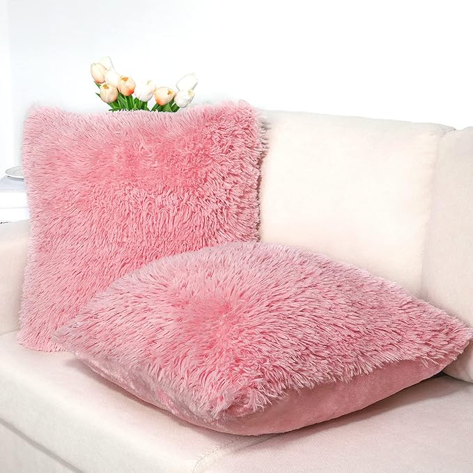 2 pcs set Decorative Throw Pillows Covers With Long Fur