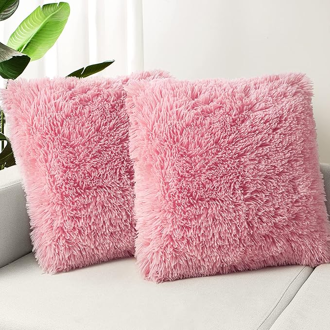 2 pcs set Decorative Throw Pillows Covers With Long Fur