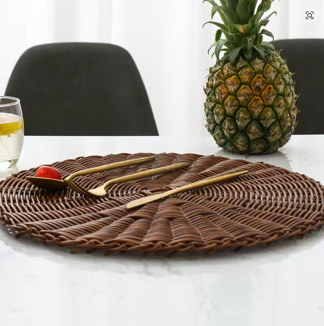 2-PCS SET Household Woven Placemat Wear-Resistant Heat-Resistant Table Mat Anti-Slip Flatware Pad Decorative Dining Mat for Cups Bowls