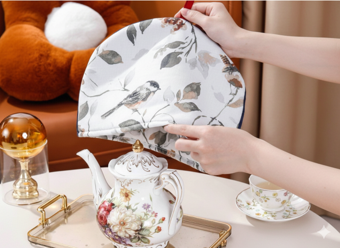 Floral Tea Cozy Set (2-Piece) – Cotton Quilted Teapot Cover | Heat Retaining Tea Warmer