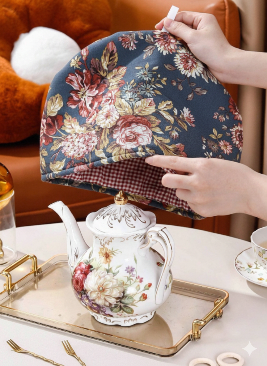 Floral Tea Cozy Set (2-Piece) – Cotton Quilted Teapot Cover | Heat Retaining Tea Warmer