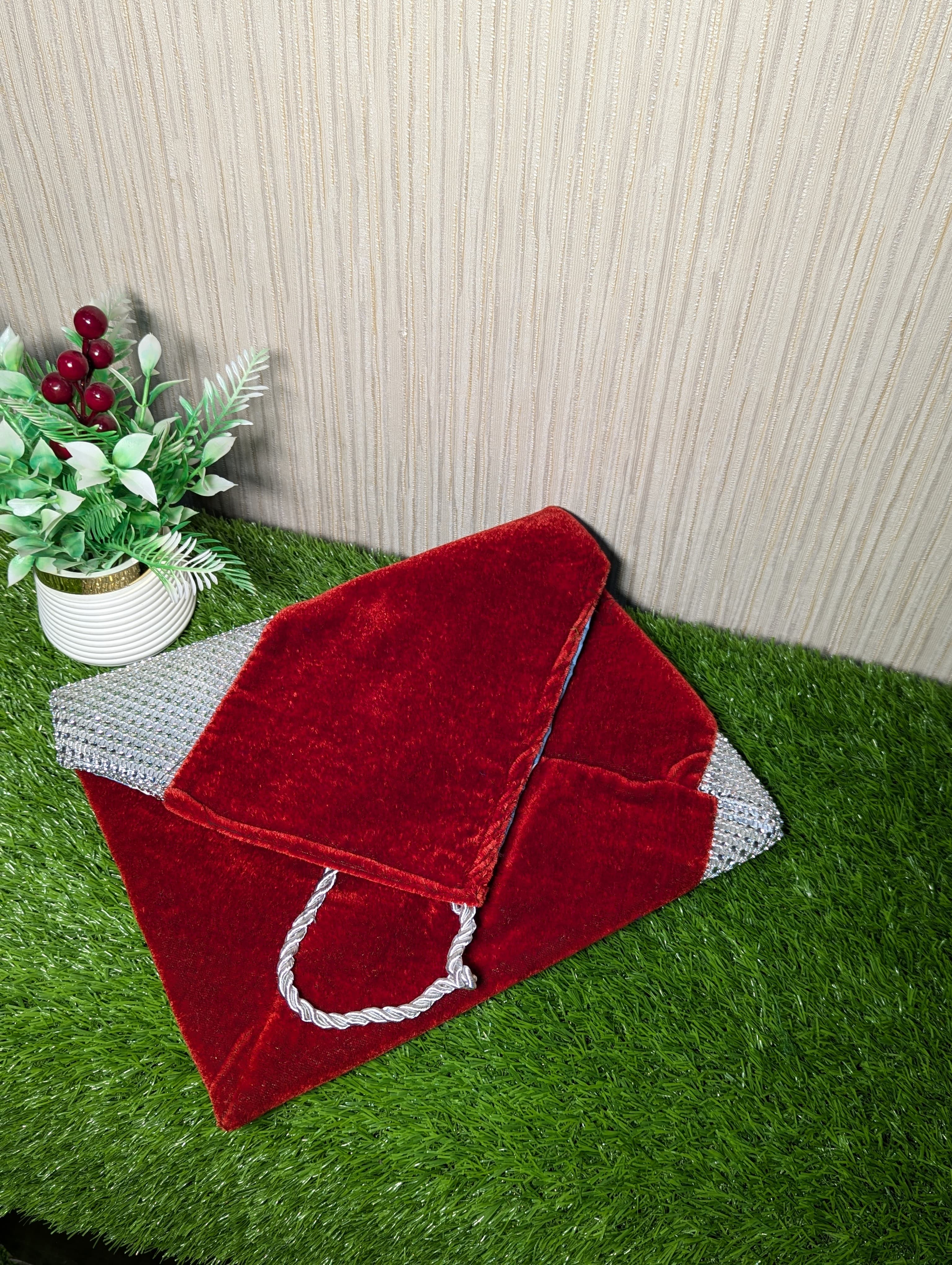 Luxury Velvet Holy Book Cover with Pearl Stud Work – Quran & Bible Protector (Maroon)