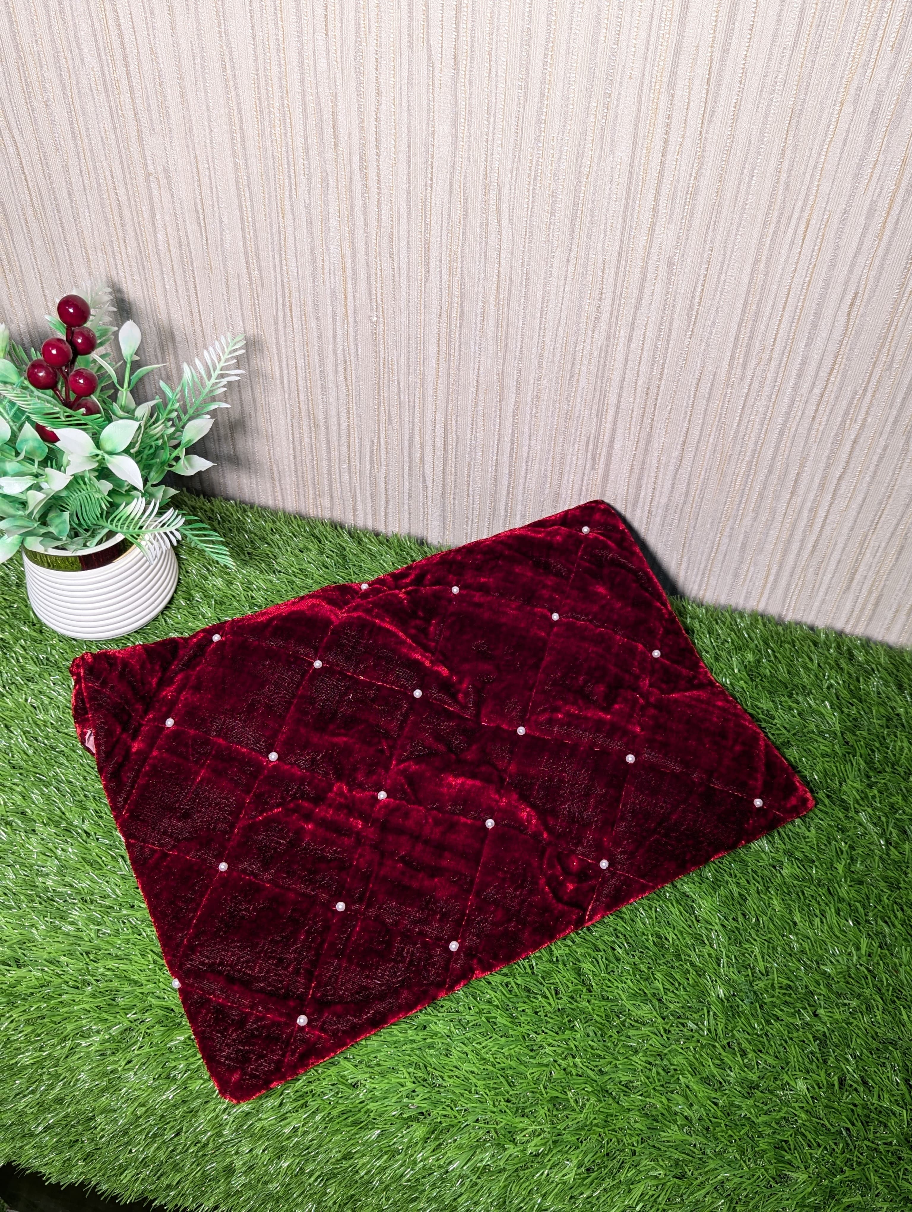 Luxury Velvet Holy Book Cover with Pearl Stud Work – Quran & Bible Protector (Maroon)