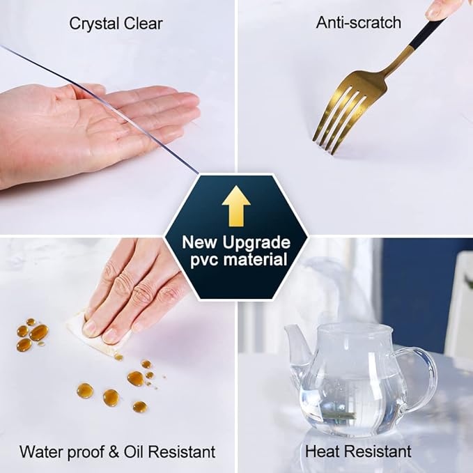 Plastic Clear Table Protector 28x40 Inches Crystal Vinyl Table Cover Protector Transparent PVC Table Cloths for Dining Room Table Plastic Tablecloth Protector Table Pad for Kitchen Wood Grain