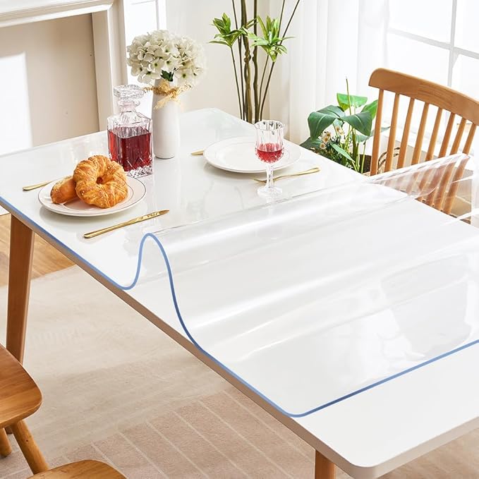 Plastic Clear Table Protector 28x40 Inches Crystal Vinyl Table Cover Protector Transparent PVC Table Cloths for Dining Room Table Plastic Tablecloth Protector Table Pad for Kitchen Wood Grain