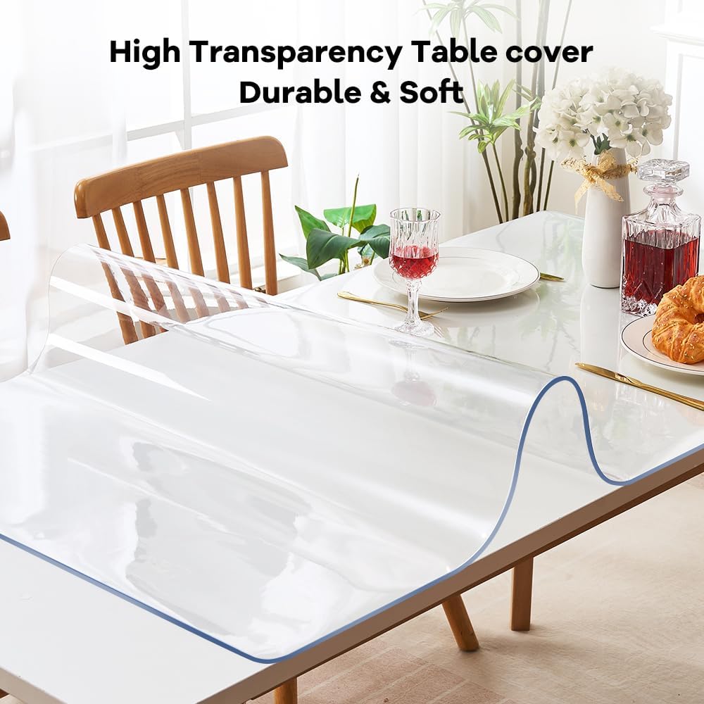 Plastic Clear Table Protector 28x40 Inches Crystal Vinyl Table Cover Protector Transparent PVC Table Cloths for Dining Room Table Plastic Tablecloth Protector Table Pad for Kitchen Wood Grain