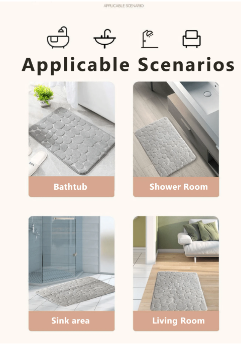 Anti-Slip Pebble Stone Bath Mat – Super Absorbent Memory Foam Floor Rug