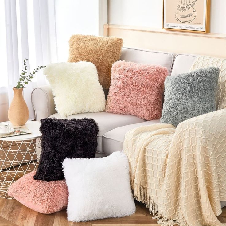 2 pcs set Decorative Throw Pillows Covers With Long Fur