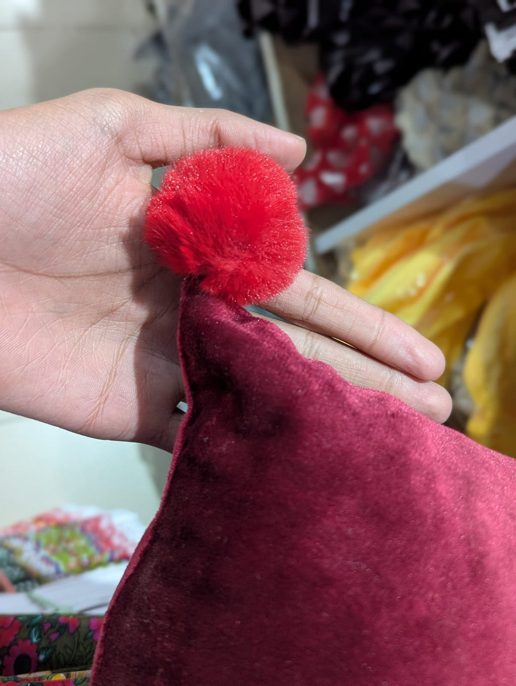 Velvet Decorative Cushion with Pom-Pom Corners & Embroidered ‘Smile’ Text – Soft Throw Pillow for Sofa & Bedroom