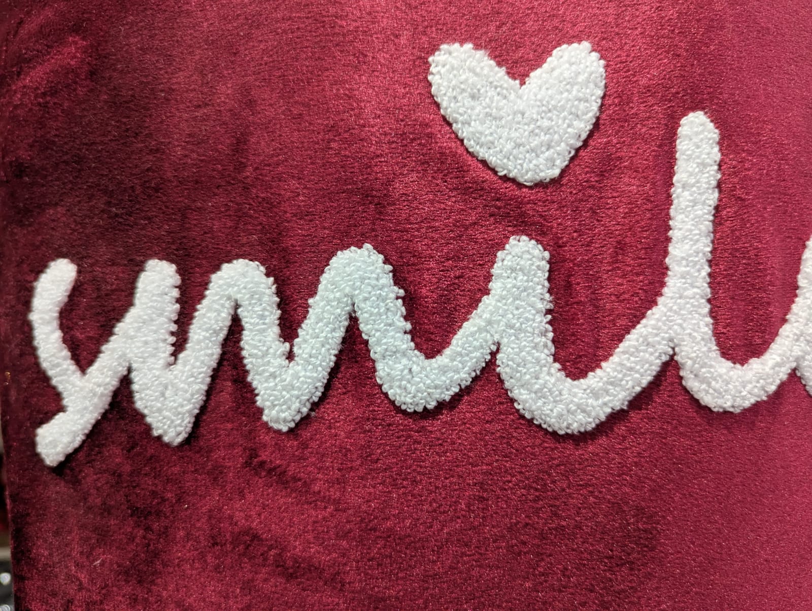 Velvet Decorative Cushion with Pom-Pom Corners & Embroidered ‘Smile’ Text – Soft Throw Pillow for Sofa & Bedroom