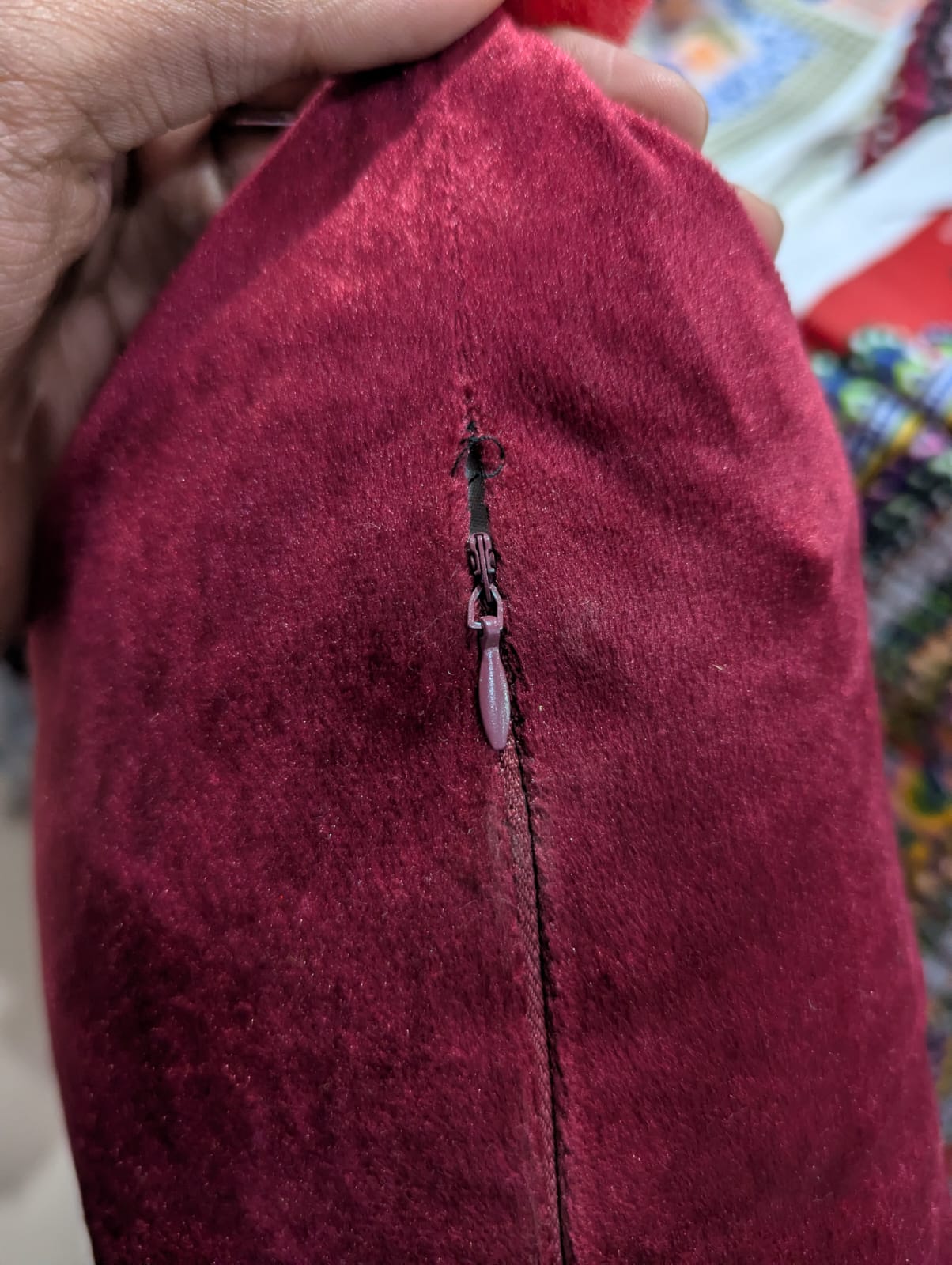 Velvet Decorative Cushion with Pom-Pom Corners & Embroidered ‘Smile’ Text – Soft Throw Pillow for Sofa & Bedroom