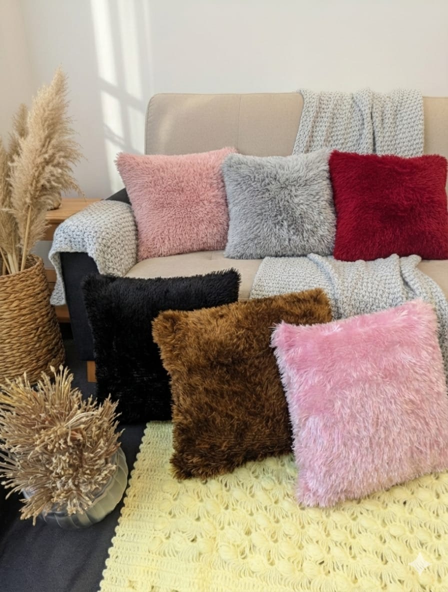 2 Pcs Set Luxury Fluffy Faux Fur Cushion Covers for Sofa & Home Decor