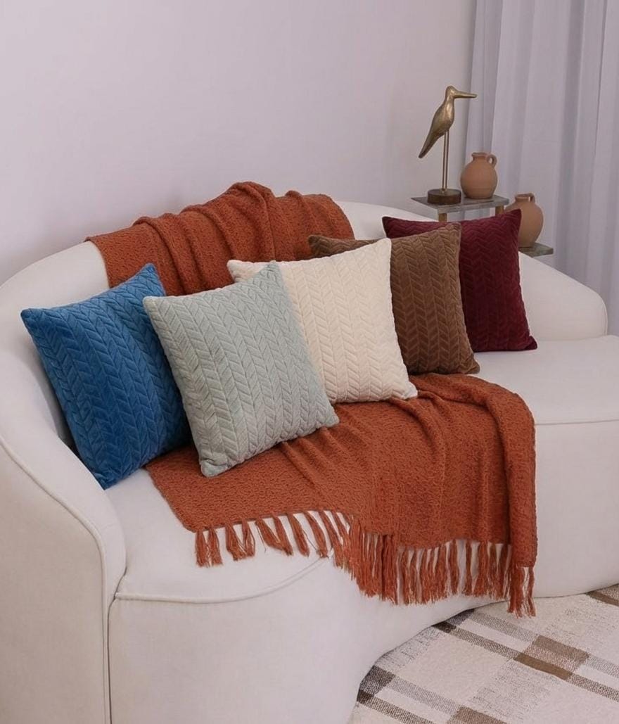 2 pcs set Soft Velvet Textured Cushion Cover – Premium Decorative Throw Pillow for Sofa & Living Room