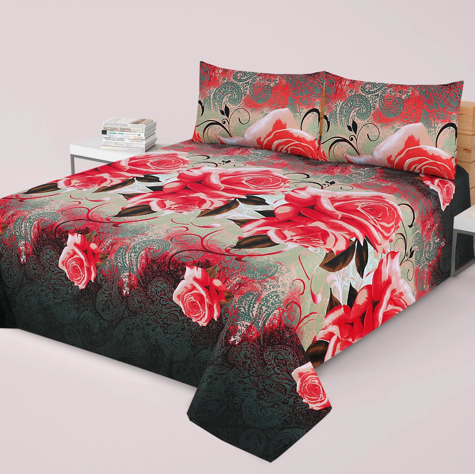 3-PCS Floral Micro Cotton Bedsheet