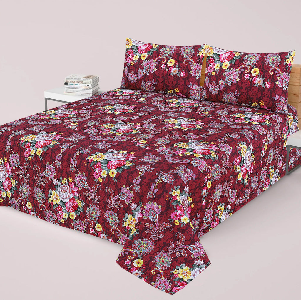 3-PCS Floral Micro Cotton Bedsheet