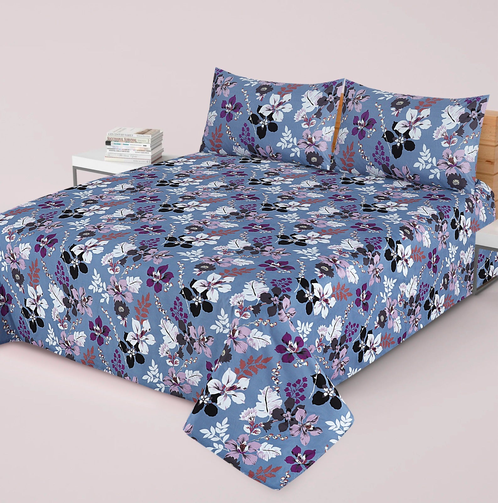 3-PCS Floral Micro Cotton Bedsheet