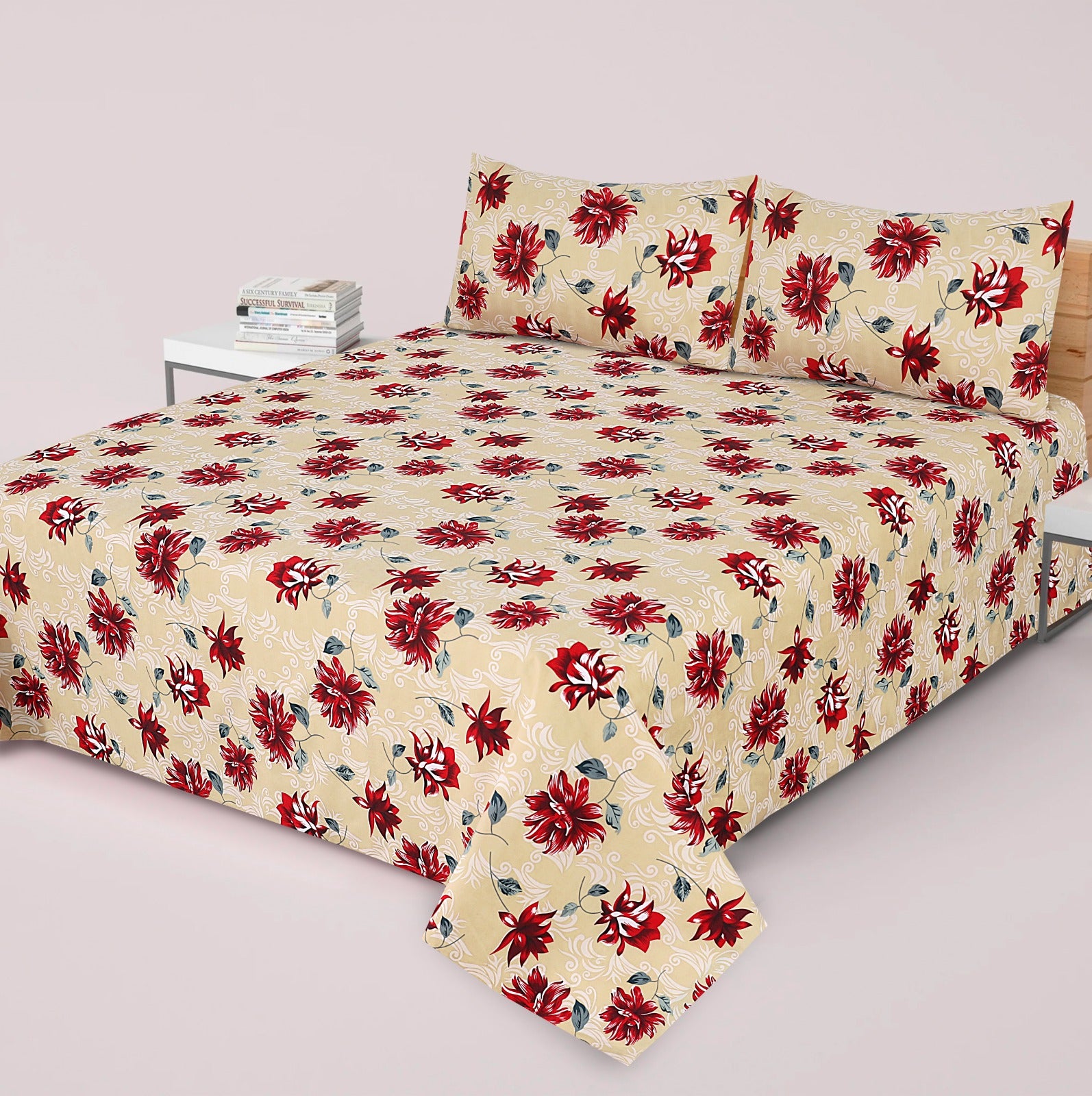 3-PCS Floral Micro Cotton Bedsheet