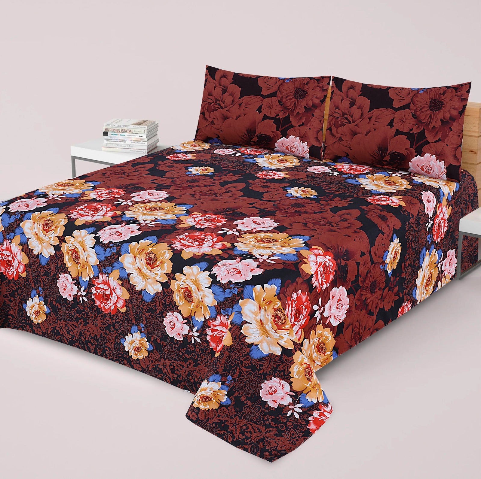 3-PCS Floral Micro Cotton Bedsheet