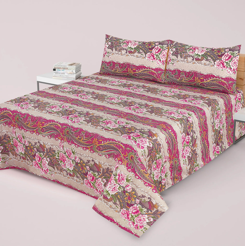3-PCS Floral Micro Cotton Bedsheet