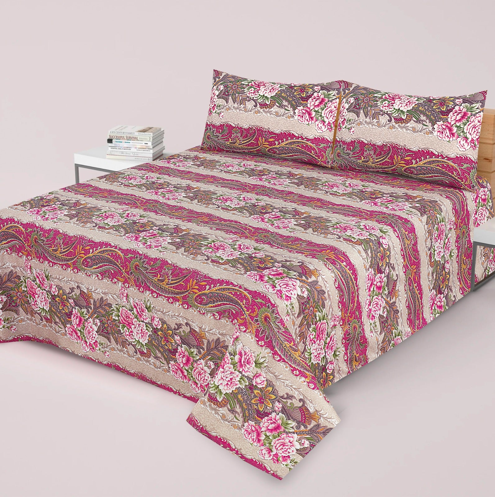 3-PCS Floral Micro Cotton Bedsheet