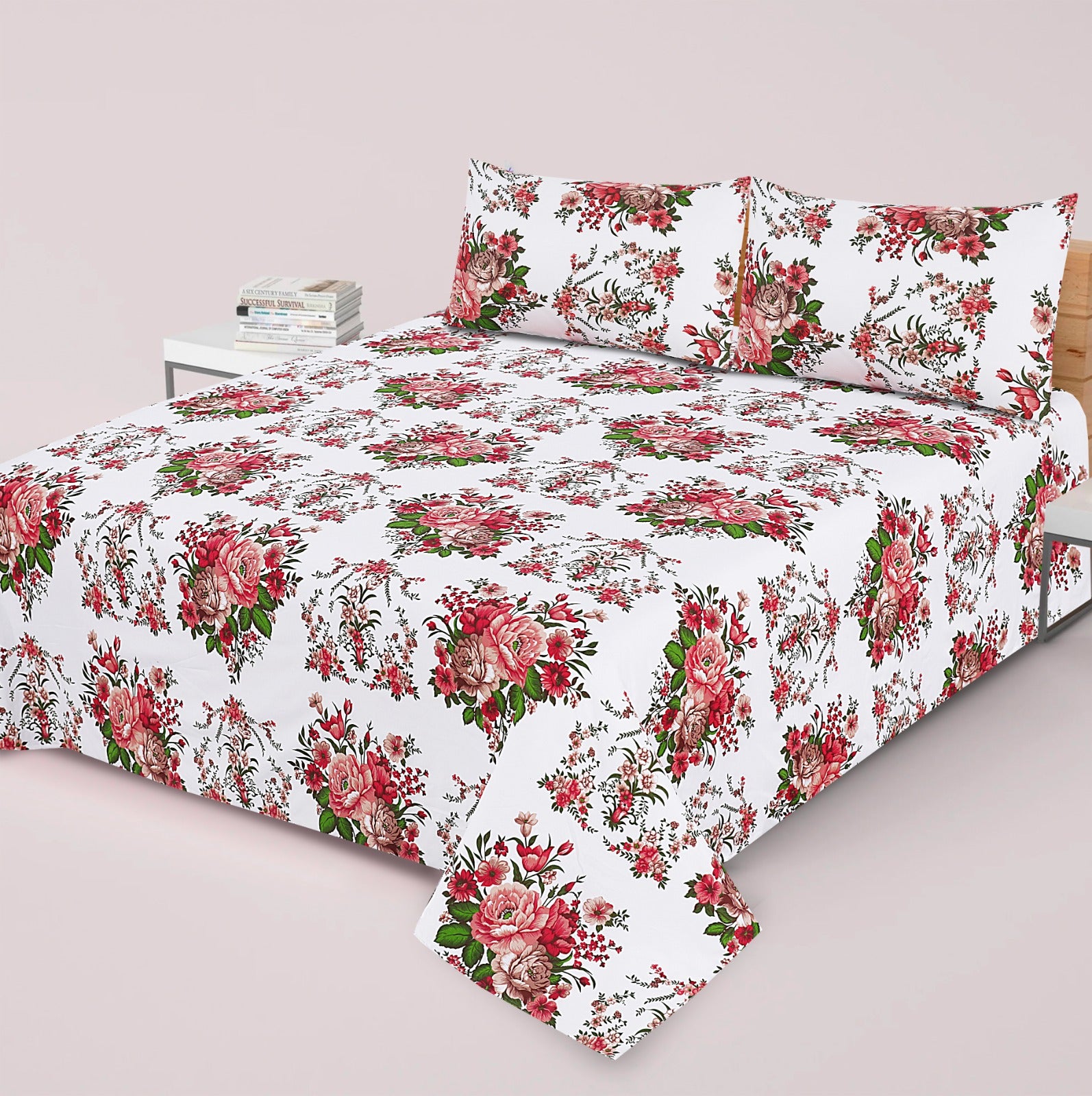 3-PCS Floral Micro Cotton Bedsheet