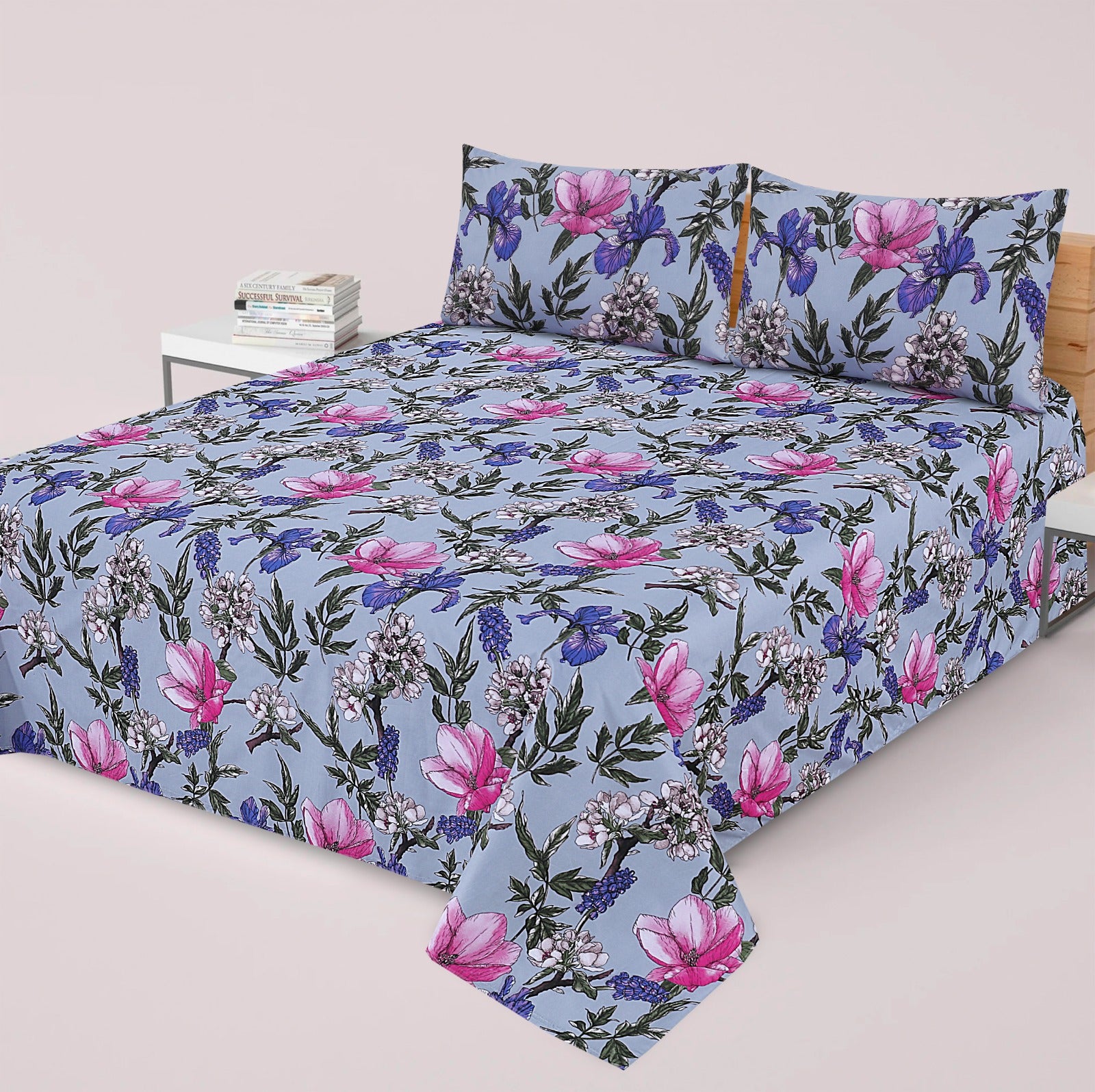 3-PCS Floral Micro Cotton Bedsheet