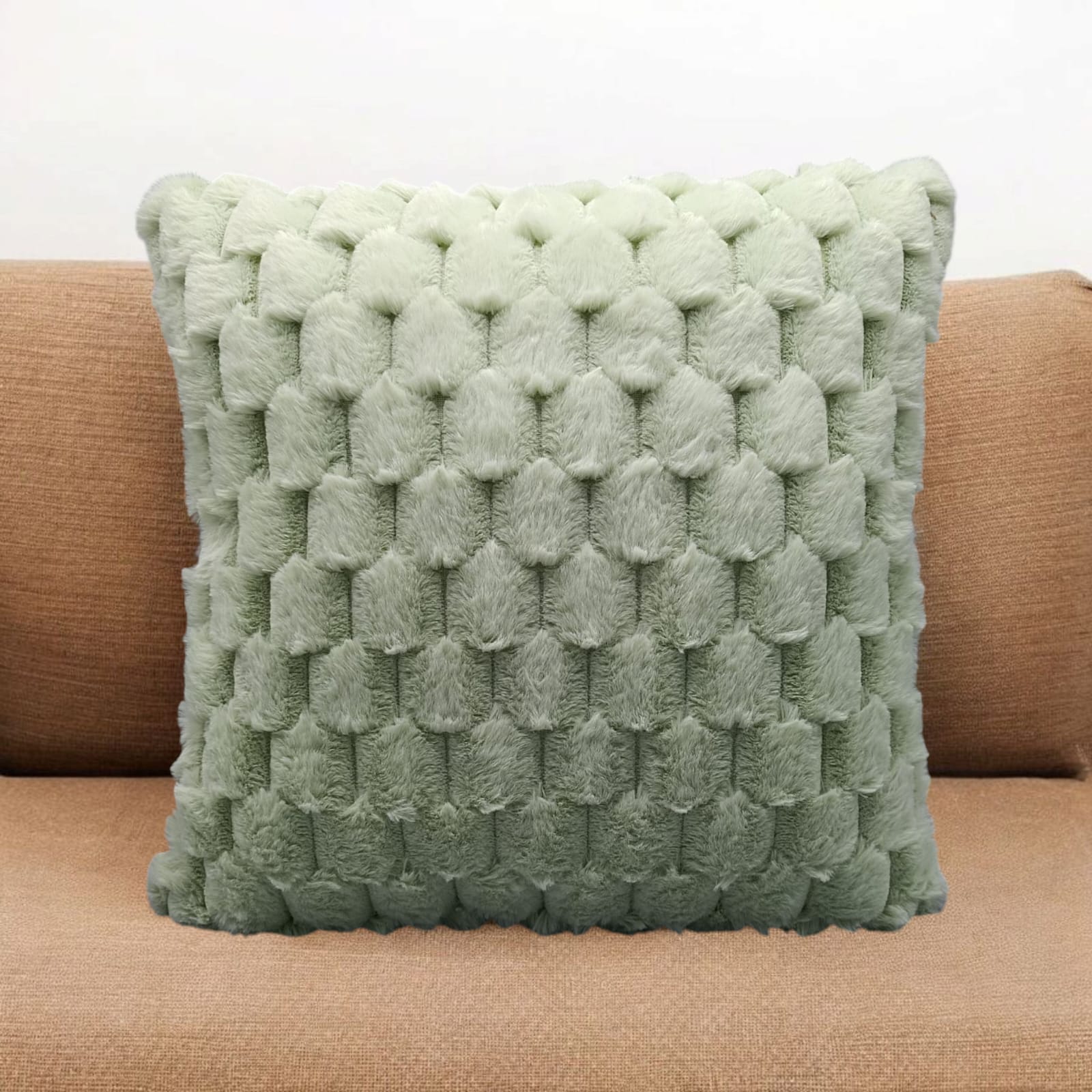 Pack of 2 Beige Super Soft Plush Fluffy Decorative Throw Pillow Covers 18x18 inch Faux Fur Wool Velvet Cushion Covers