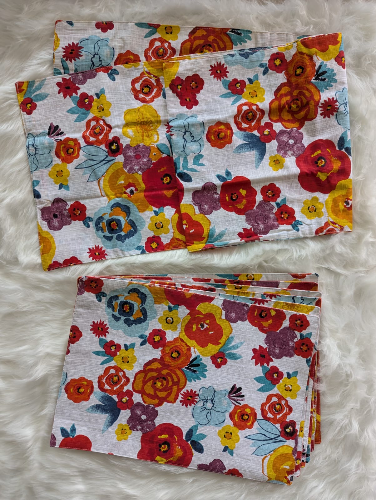 7-Piece Floral Dining Table Runner & Placemat Set – Heavy Duck Cloth Table Mats for 6-Seater Dining Tables