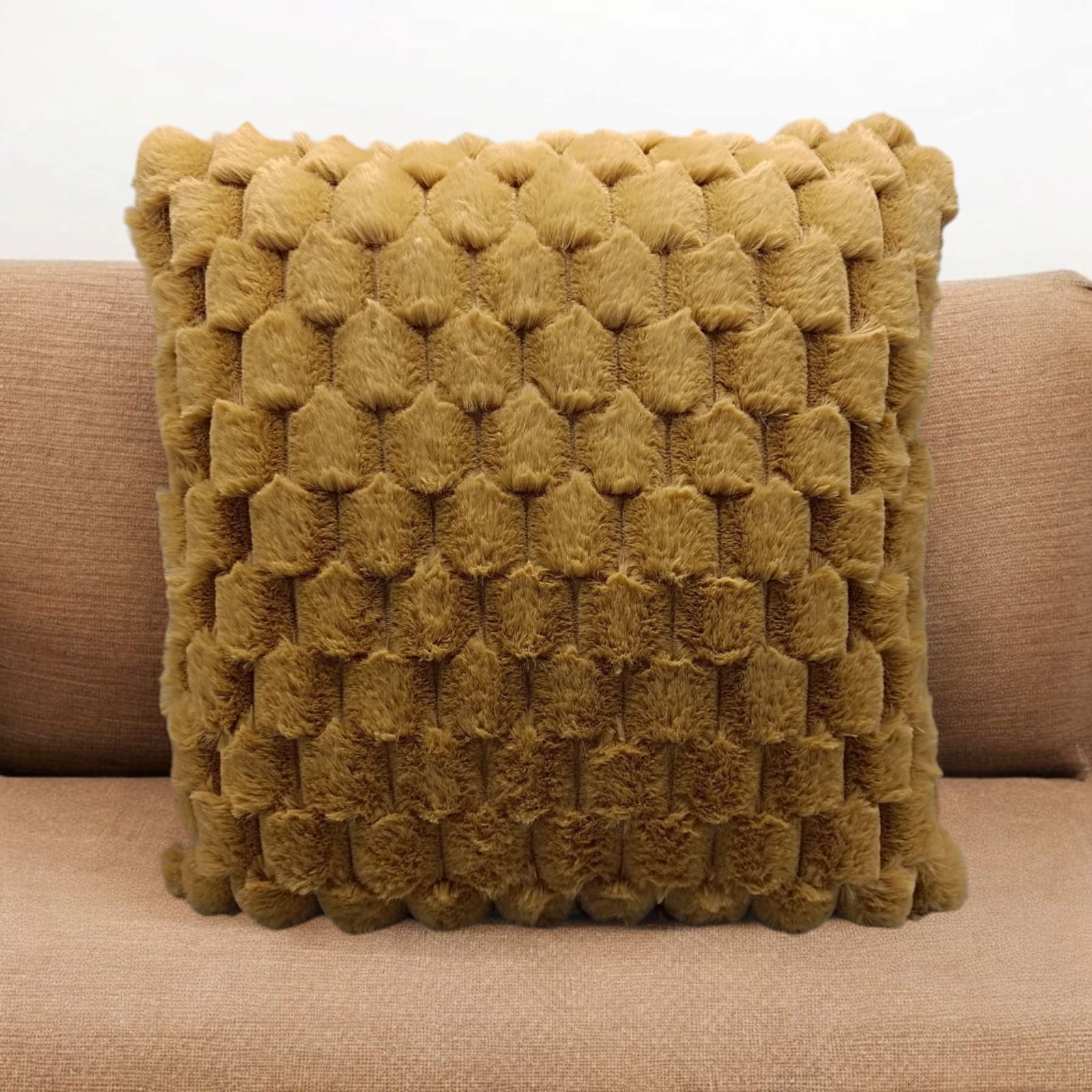 Pack of 2 Beige Super Soft Plush Fluffy Decorative Throw Pillow Covers 18x18 inch Faux Fur Wool Velvet Cushion Covers