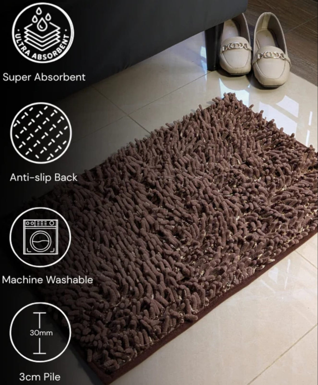 Microfiber Chenille Door Mat – Ultra Absorbent, Non-Slip Entrance Rug for Home & Office