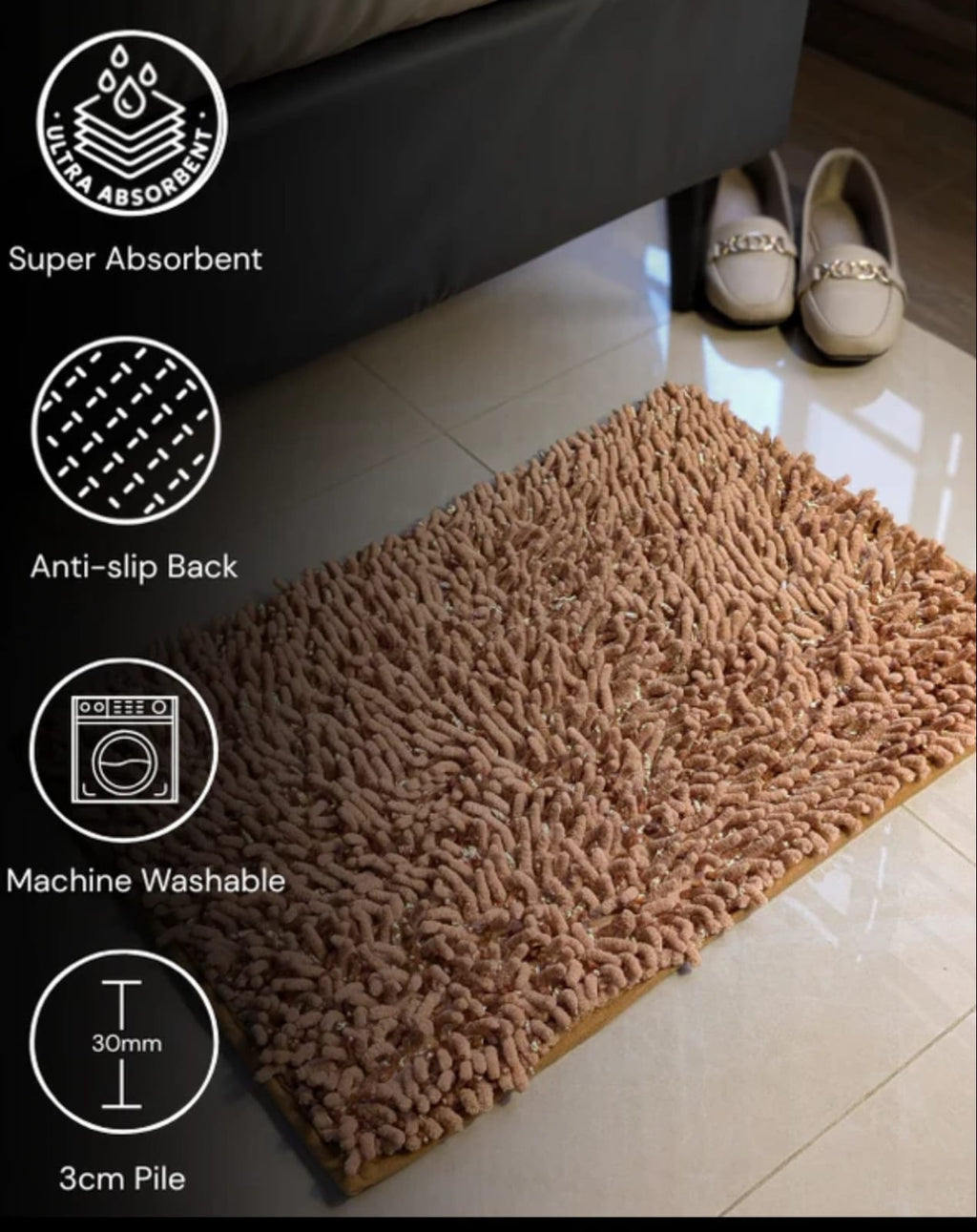 Microfiber Chenille Door Mat – Ultra Absorbent, Non-Slip Entrance Rug for Home & Office