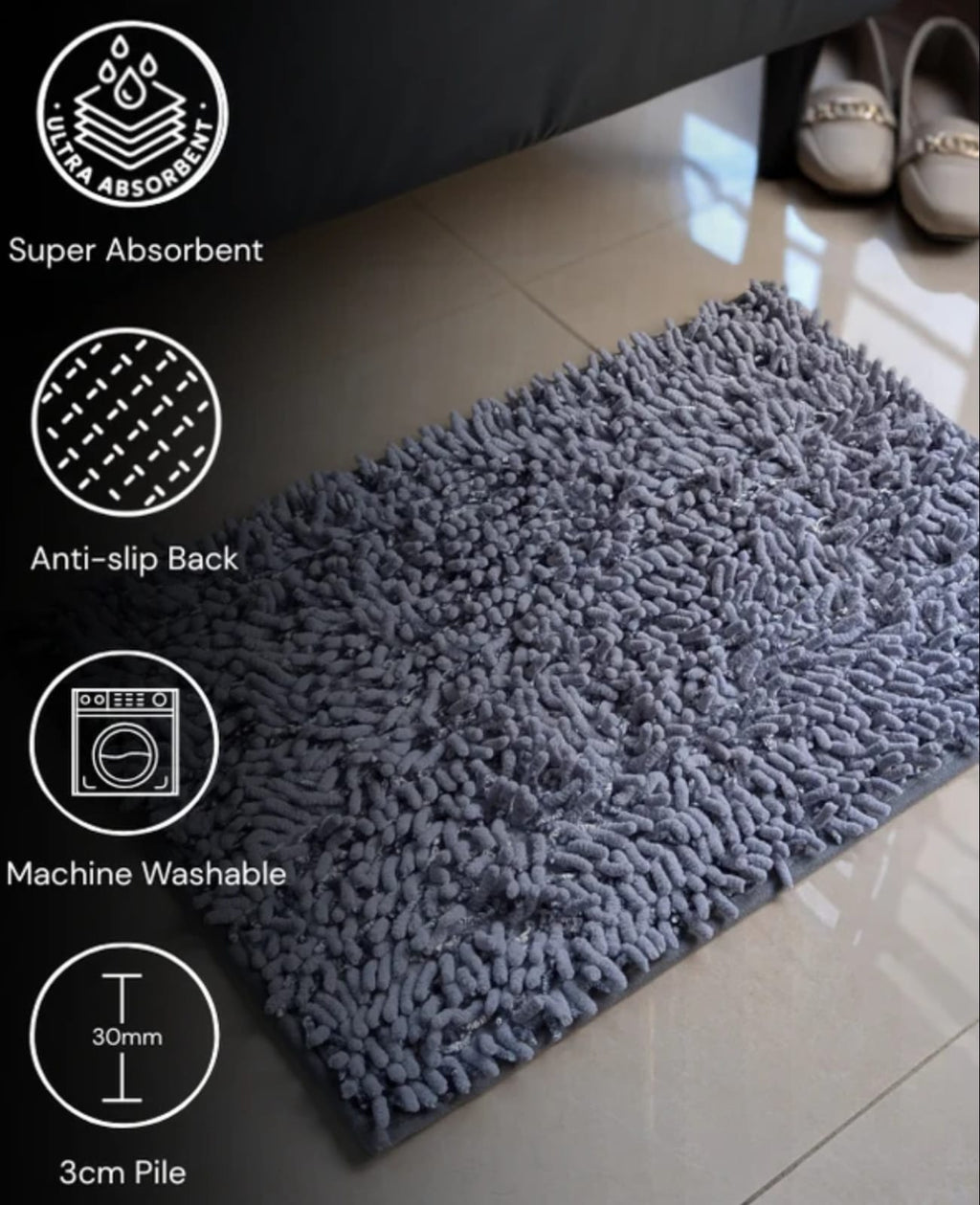 Microfiber Chenille Door Mat – Ultra Absorbent, Non-Slip Entrance Rug for Home & Office